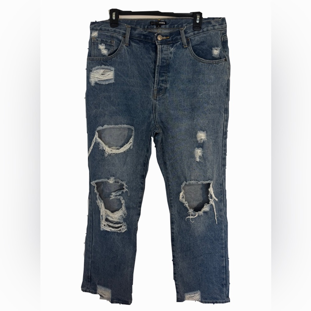 Fashion Nova Women's Distressed Blue Boyfriend Jeans
